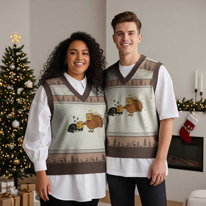 Funny Thanksgiving V-Neck Knit Sweater Vest Turkey Fake Cat Meow TS14 Mocha Mousse Print Your Wear