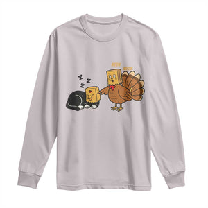 Funny Thanksgiving Long Sleeve Shirt Turkey Fake Cat Meow TS14 Ice Gray Print Your Wear