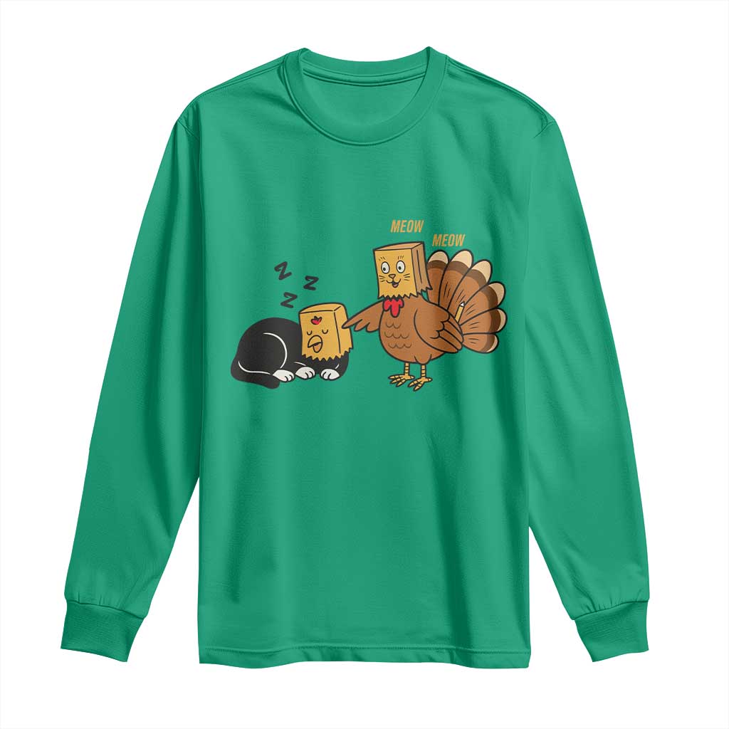 Funny Thanksgiving Long Sleeve Shirt Turkey Fake Cat Meow TS14 Irish Green Print Your Wear