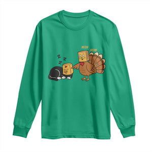 Funny Thanksgiving Long Sleeve Shirt Turkey Fake Cat Meow TS14 Irish Green Print Your Wear