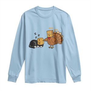 Funny Thanksgiving Long Sleeve Shirt Turkey Fake Cat Meow TS14 Light Blue Print Your Wear