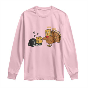 Funny Thanksgiving Long Sleeve Shirt Turkey Fake Cat Meow TS14 Light Pink Print Your Wear