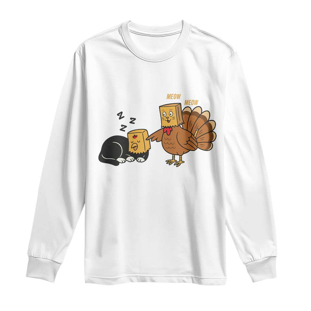 Funny Thanksgiving Long Sleeve Shirt Turkey Fake Cat Meow TS14 White Print Your Wear