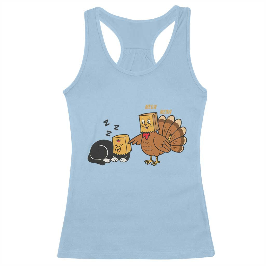 Funny Thanksgiving Racerback Tank Top Turkey Fake Cat Meow TS14 Light Blue Print Your Wear