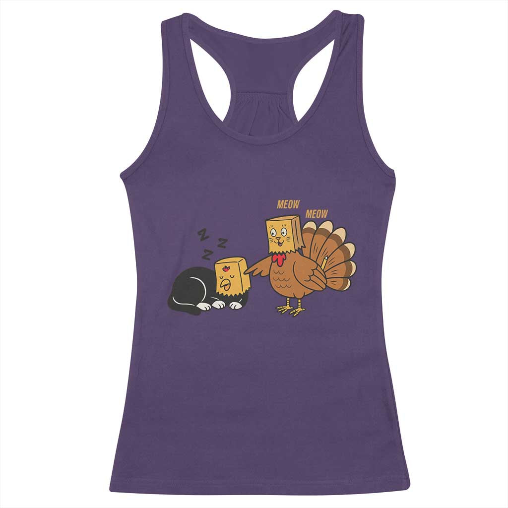 Funny Thanksgiving Racerback Tank Top Turkey Fake Cat Meow TS14 Purple Print Your Wear