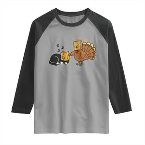 Funny Thanksgiving Raglan Shirt Turkey Fake Cat Meow TS14 Sport Gray Black Print Your Wear