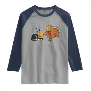 Funny Thanksgiving Raglan Shirt Turkey Fake Cat Meow TS14 Sport Gray Navy Print Your Wear