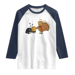 Funny Thanksgiving Raglan Shirt Turkey Fake Cat Meow TS14 White Navy Print Your Wear