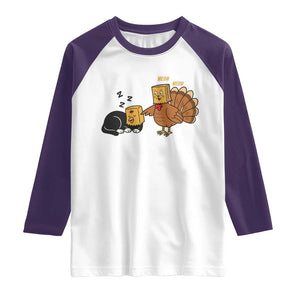 Funny Thanksgiving Raglan Shirt Turkey Fake Cat Meow TS14 White Purple Print Your Wear