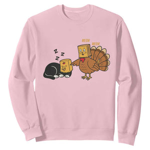 Funny Thanksgiving Sweatshirt Turkey Fake Cat Meow TS14 Light Pink Print Your Wear