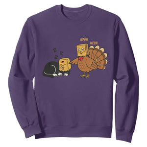 Funny Thanksgiving Sweatshirt Turkey Fake Cat Meow TS14 Purple Print Your Wear