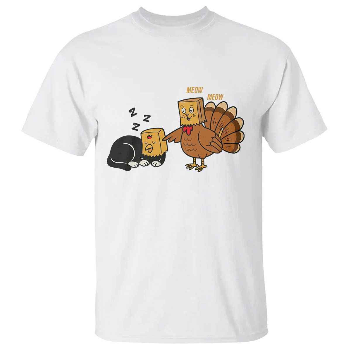 Funny Thanksgiving T Shirt Turkey Fake Cat Meow TS14 White Print Your Wear