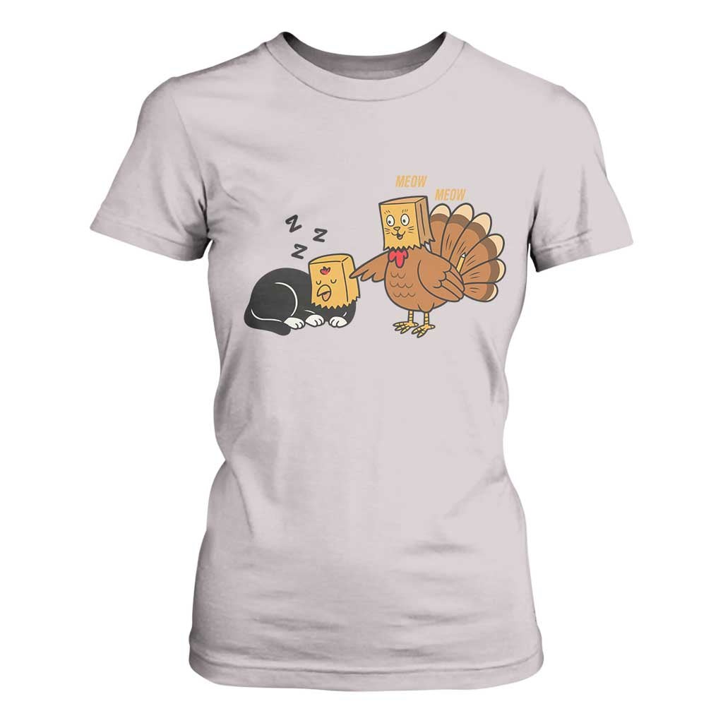 Funny Thanksgiving T Shirt For Women Turkey Fake Cat Meow TS14 Ice Gray Print Your Wear