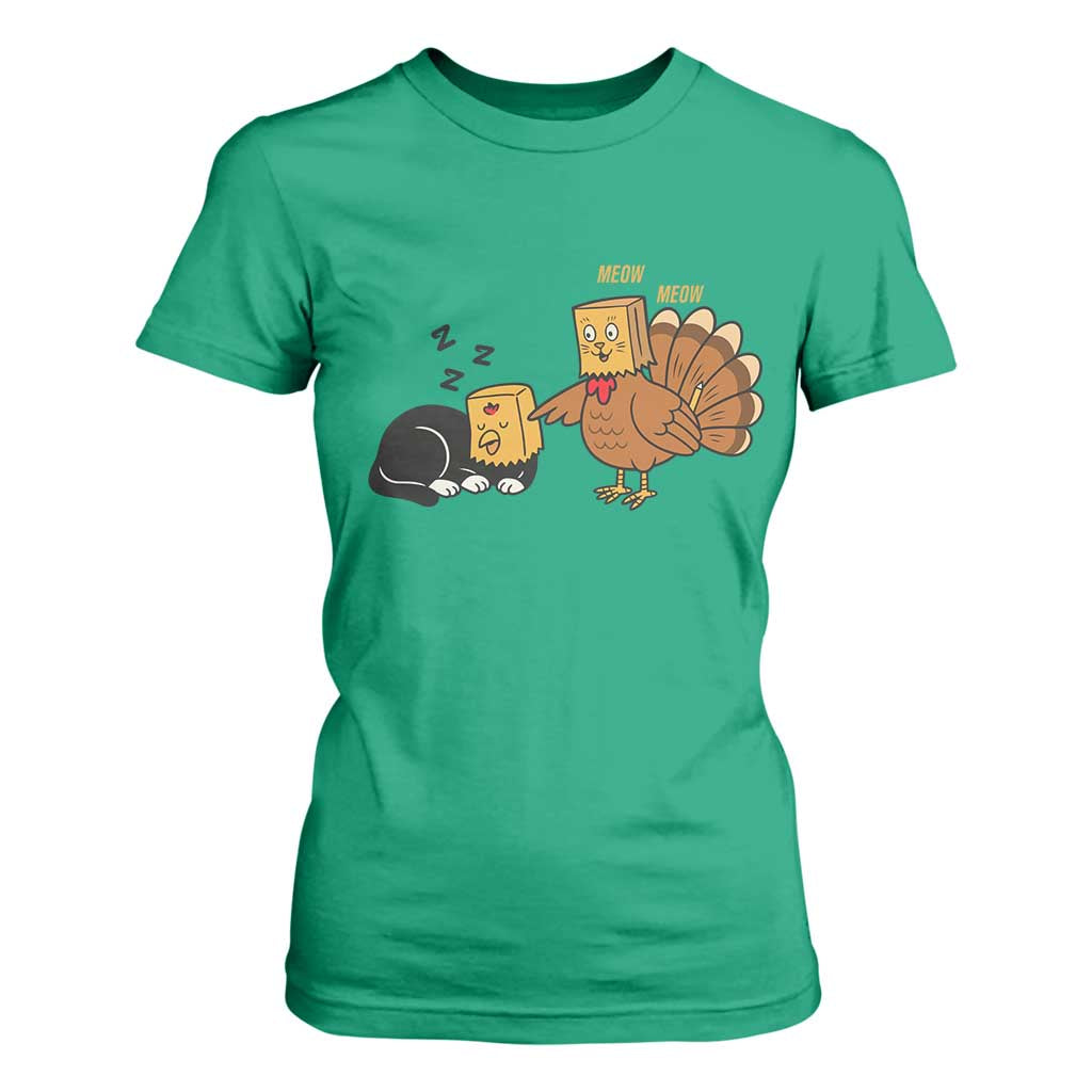 Funny Thanksgiving T Shirt For Women Turkey Fake Cat Meow TS14 Irish Green Print Your Wear