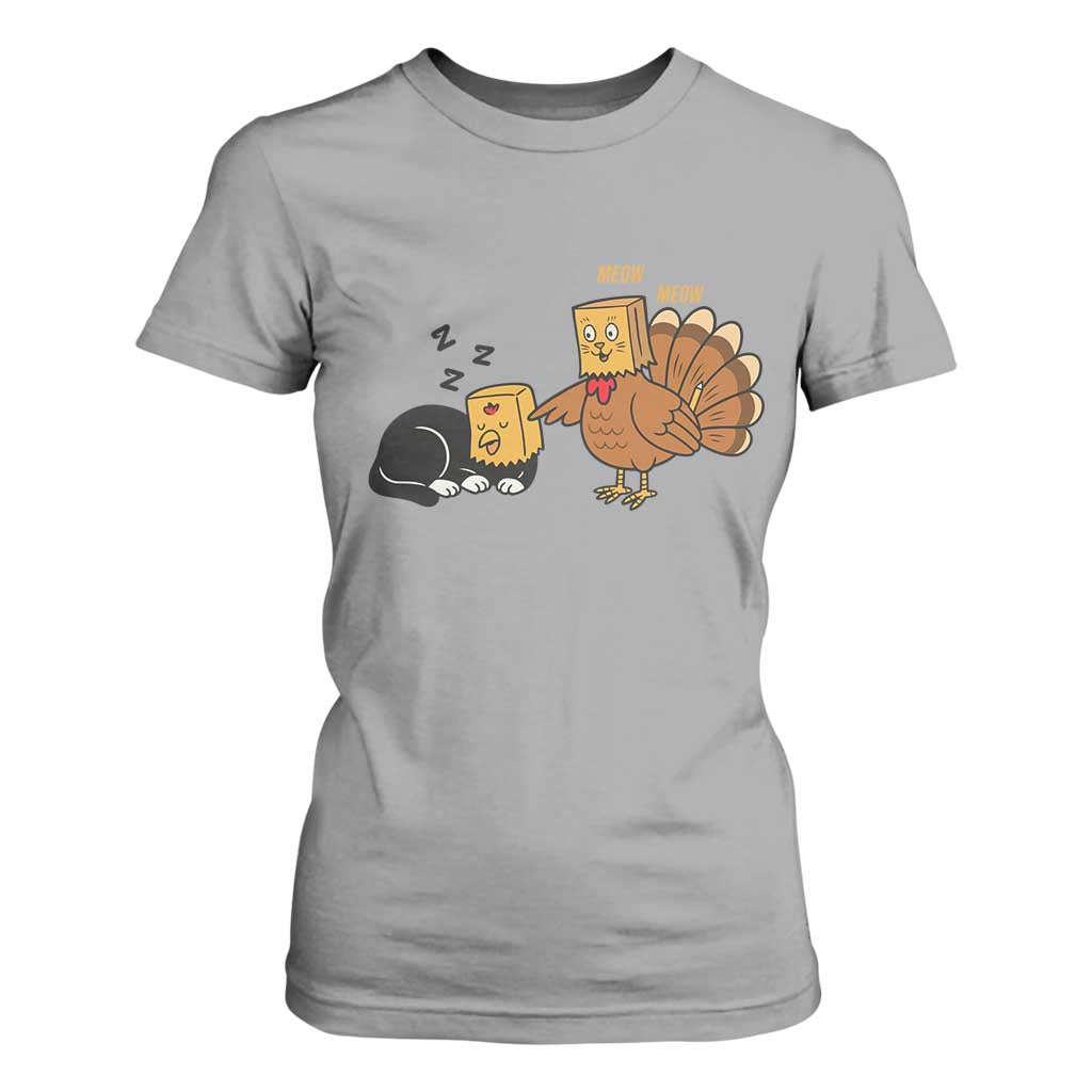 Funny Thanksgiving T Shirt For Women Turkey Fake Cat Meow TS14 Sport Gray Print Your Wear