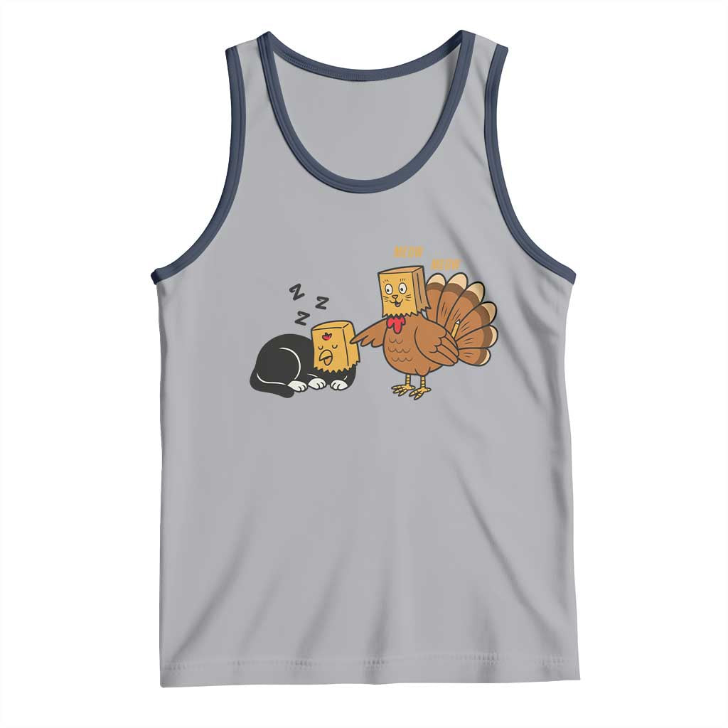 Funny Thanksgiving Tank Top Turkey Fake Cat Meow TS14 Athletic Heather Navy Print Your Wear
