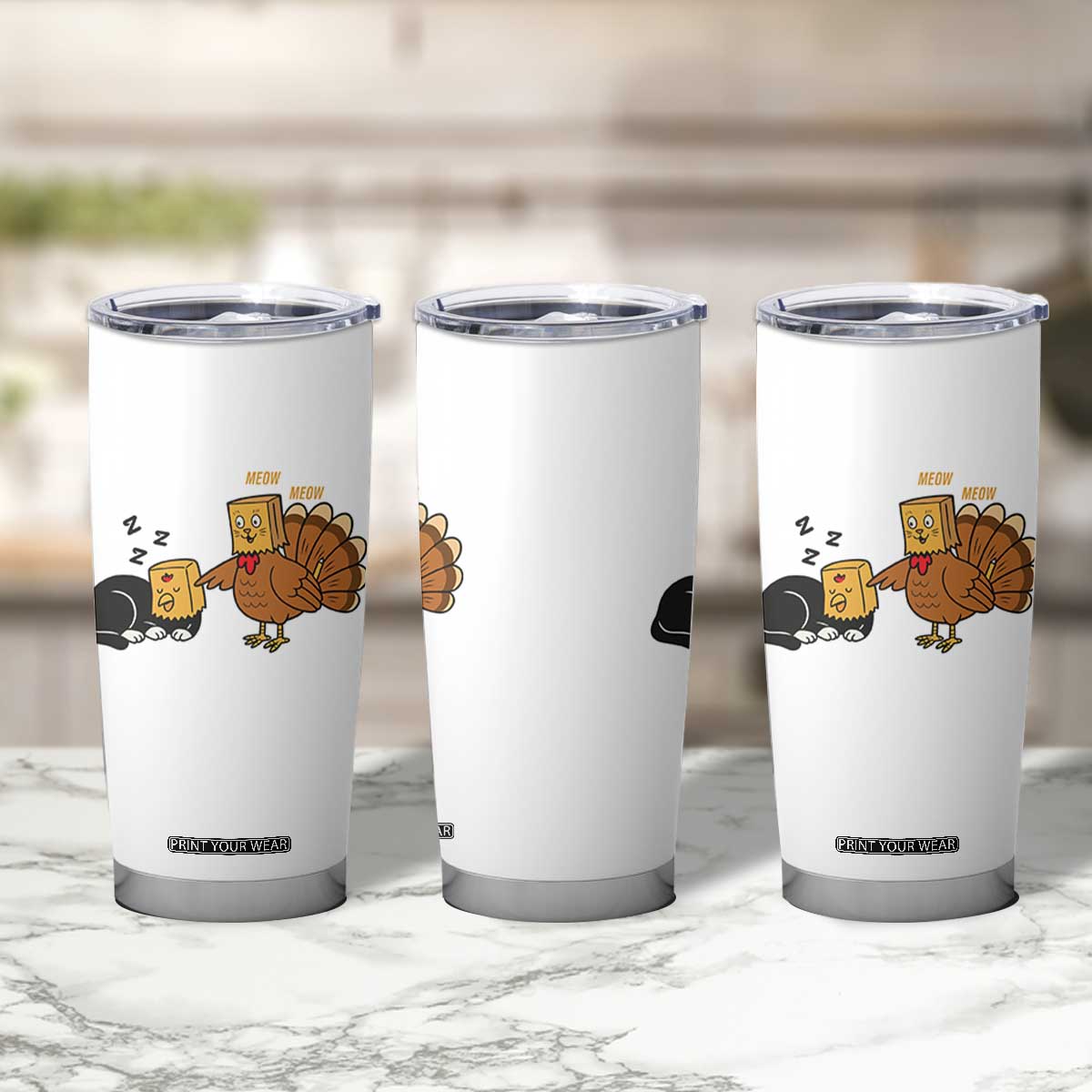 Funny Thanksgiving Tumbler Cup Turkey Fake Cat Meow TS14 Print Your Wear
