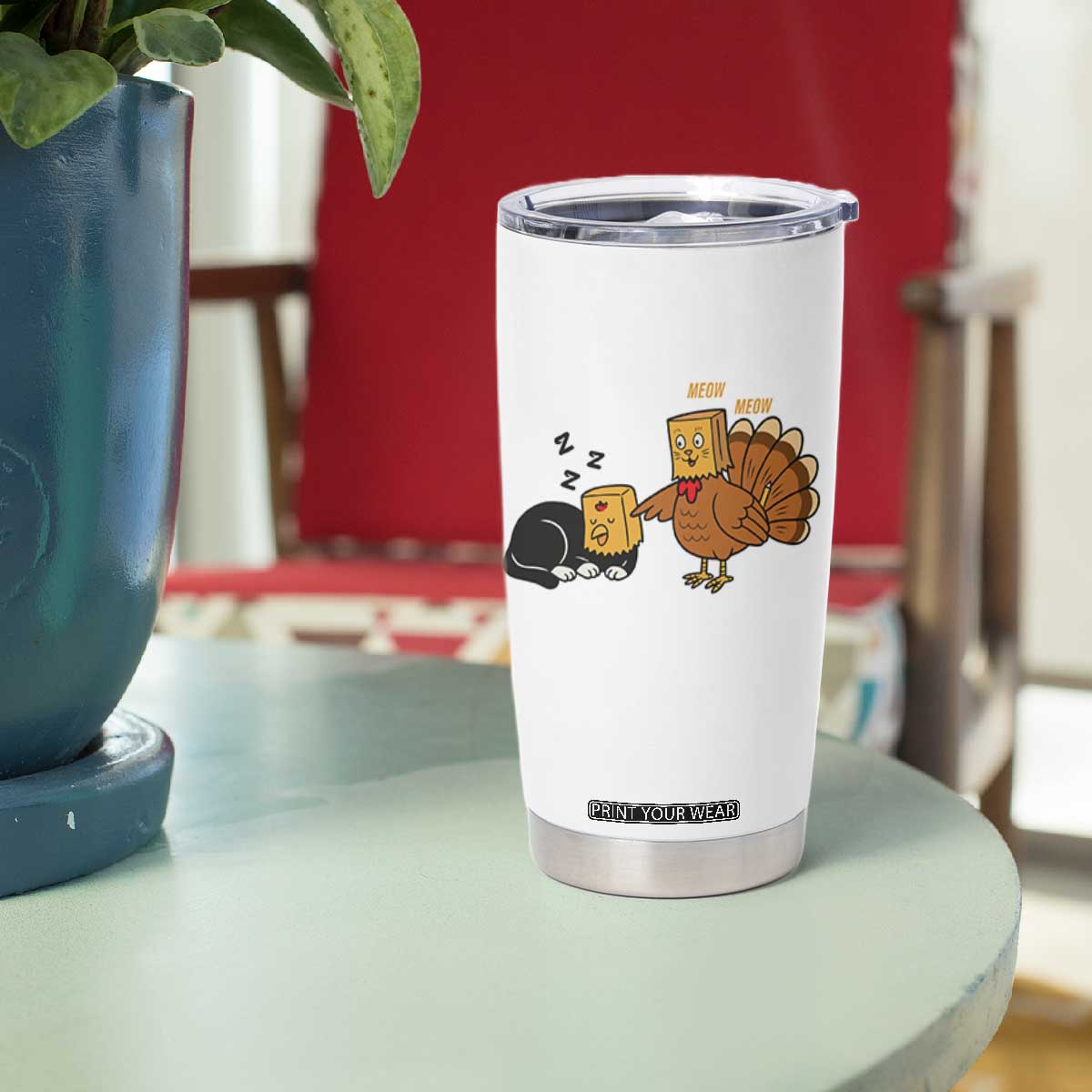 Funny Thanksgiving Tumbler Cup Turkey Fake Cat Meow TS14 Print Your Wear
