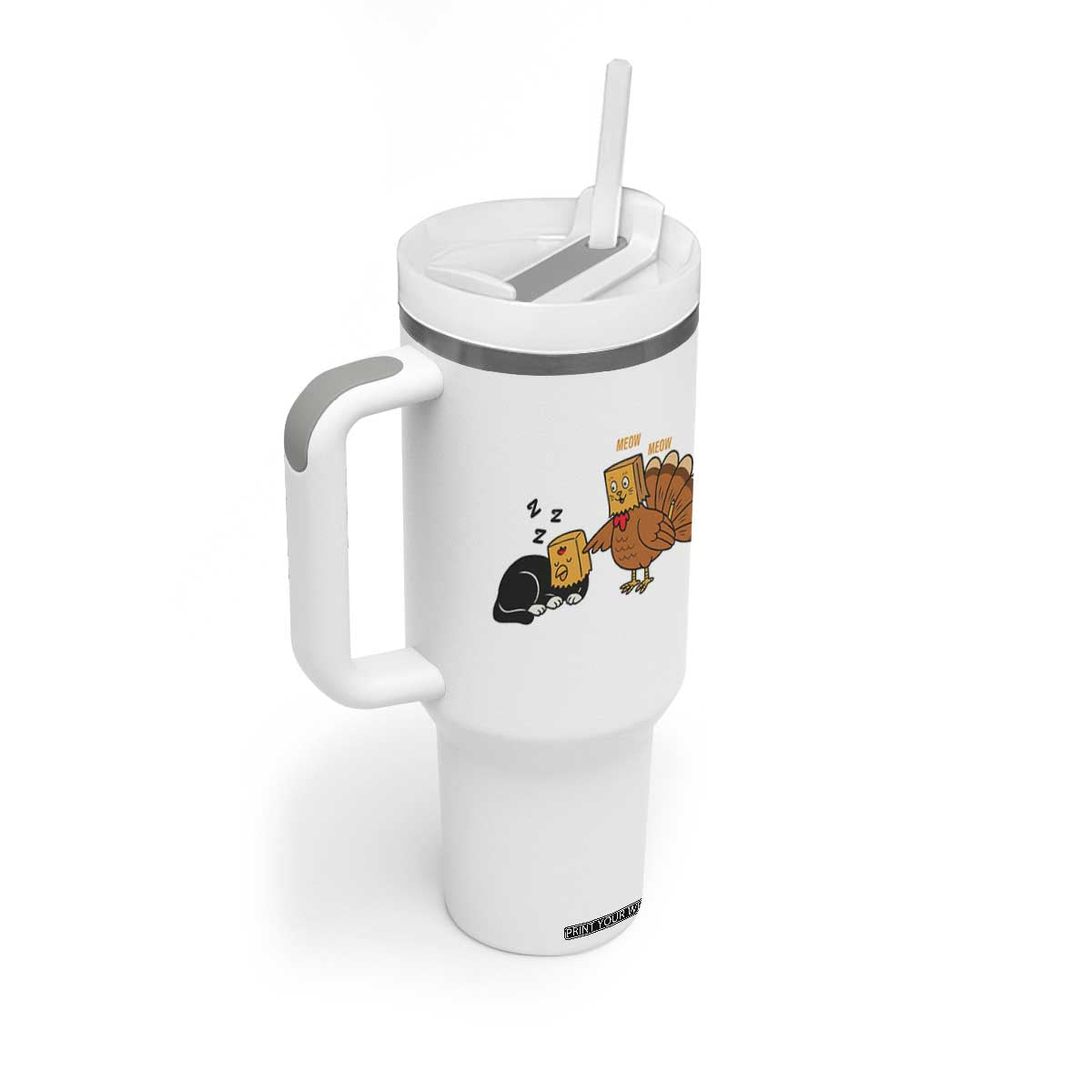 Funny Thanksgiving Tumbler With Handle Turkey Fake Cat Meow TS14 Print Your Wear