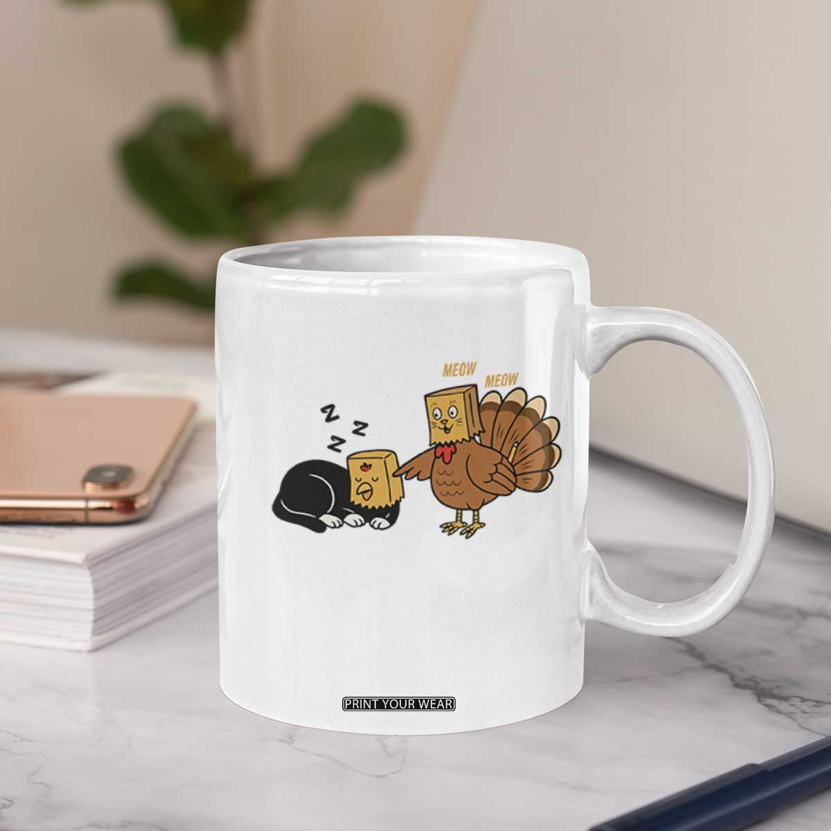 Funny Thanksgiving Coffee Mug Turkey Fake Cat Meow TS14 Print Your Wear