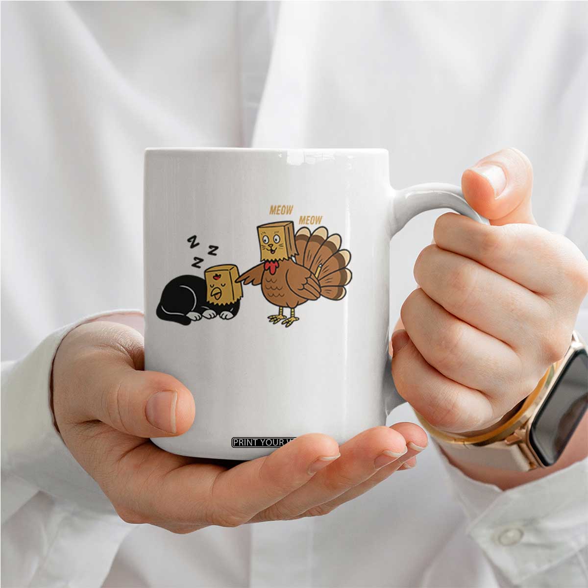 Funny Thanksgiving Coffee Mug Turkey Fake Cat Meow TS14 Print Your Wear