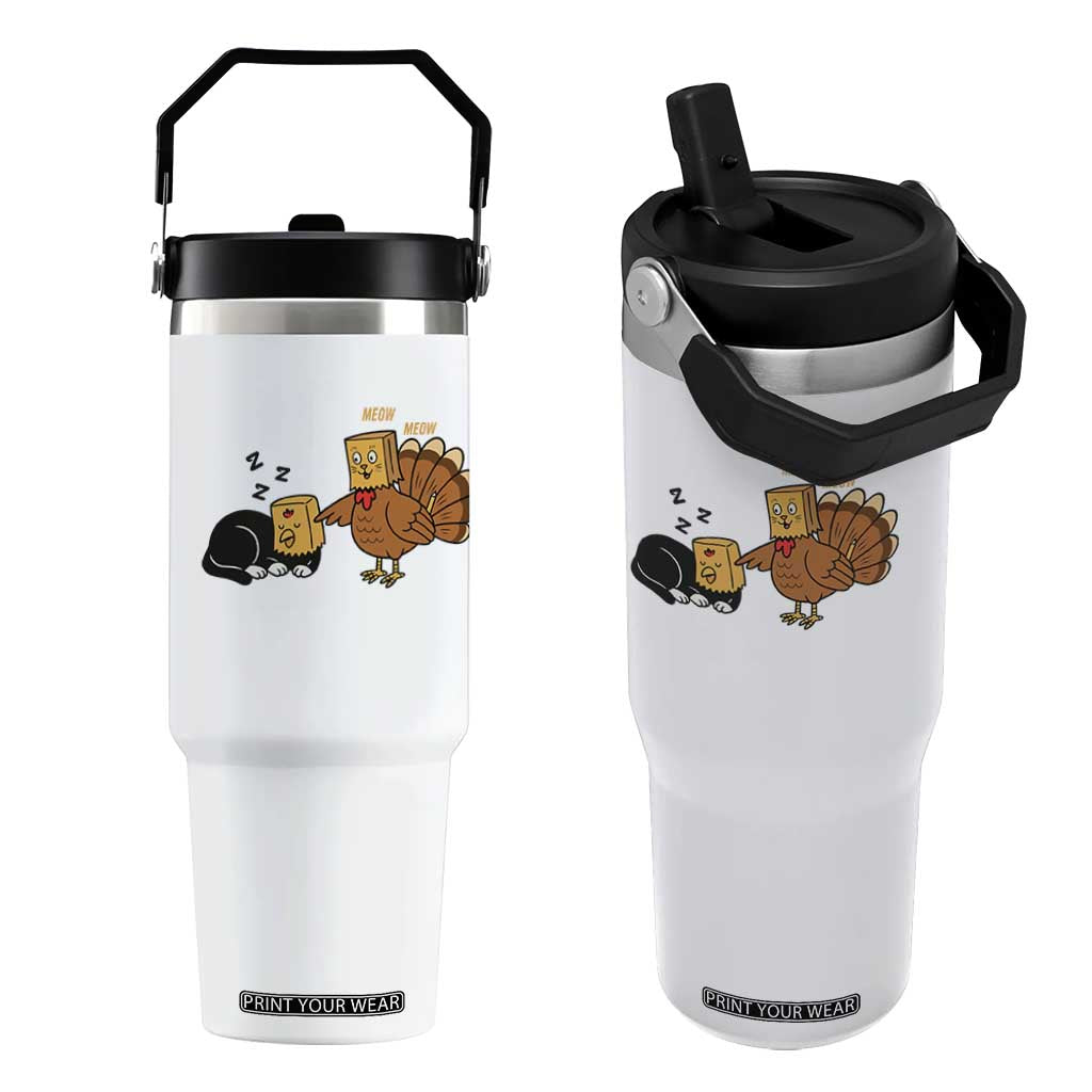 Funny Thanksgiving Flip Straw Tumbler Turkey Fake Cat Meow TS14 One Size: 30 oz White Print Your Wear