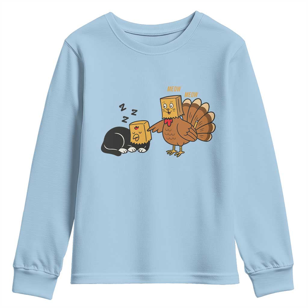 Funny Thanksgiving Youth Sweatshirt Turkey Fake Cat Meow TS14 Light Blue Print Your Wear