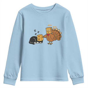 Funny Thanksgiving Youth Sweatshirt Turkey Fake Cat Meow TS14 Light Blue Print Your Wear