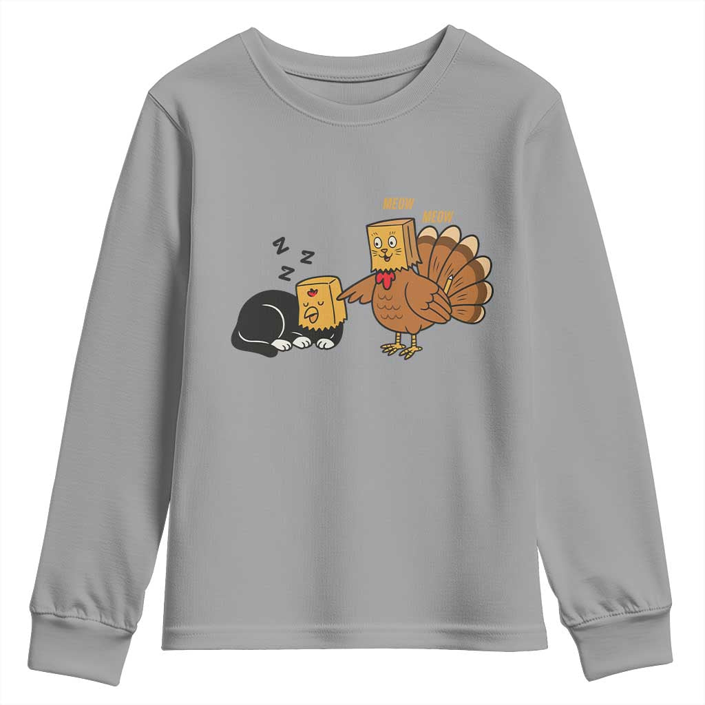 Funny Thanksgiving Youth Sweatshirt Turkey Fake Cat Meow TS14 Sport Gray Print Your Wear