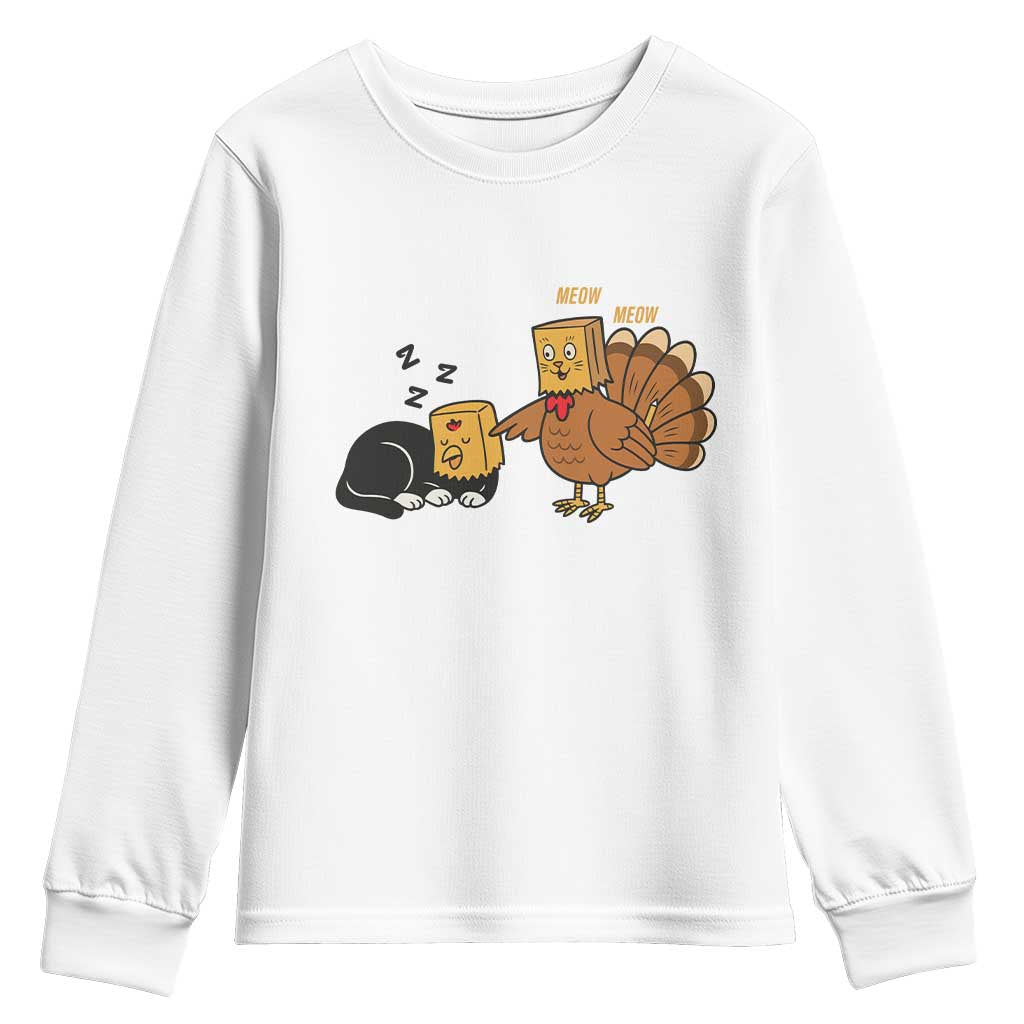 Funny Thanksgiving Youth Sweatshirt Turkey Fake Cat Meow TS14 White Print Your Wear