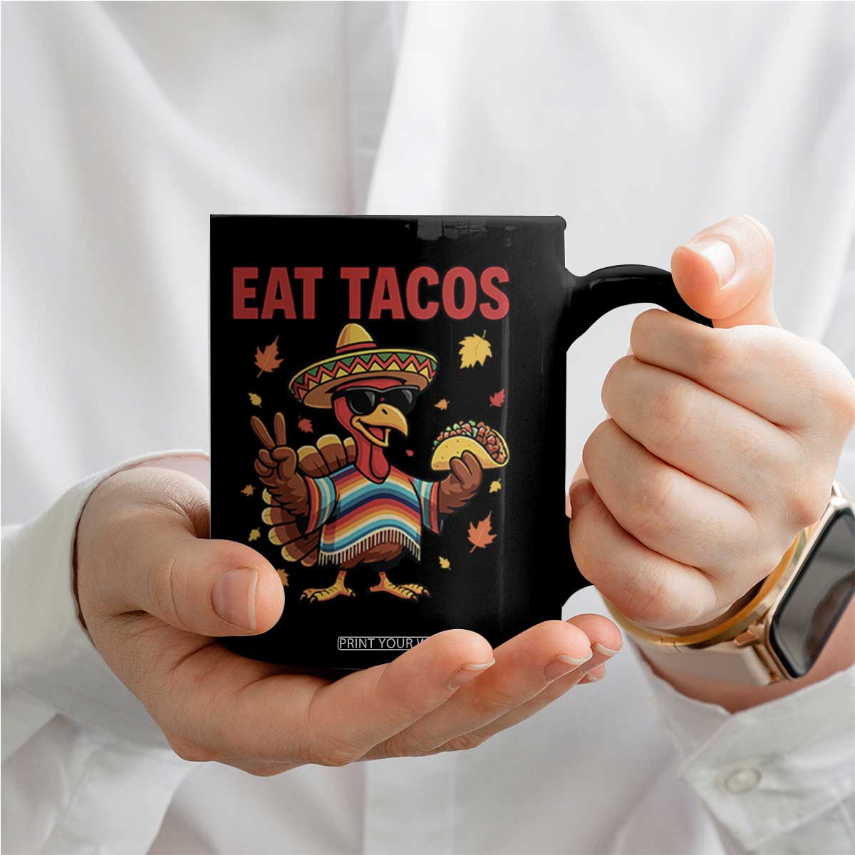 Funny Turkey Thanksgiving Coffee Mug Eat Tacos TS14 Print Your Wear