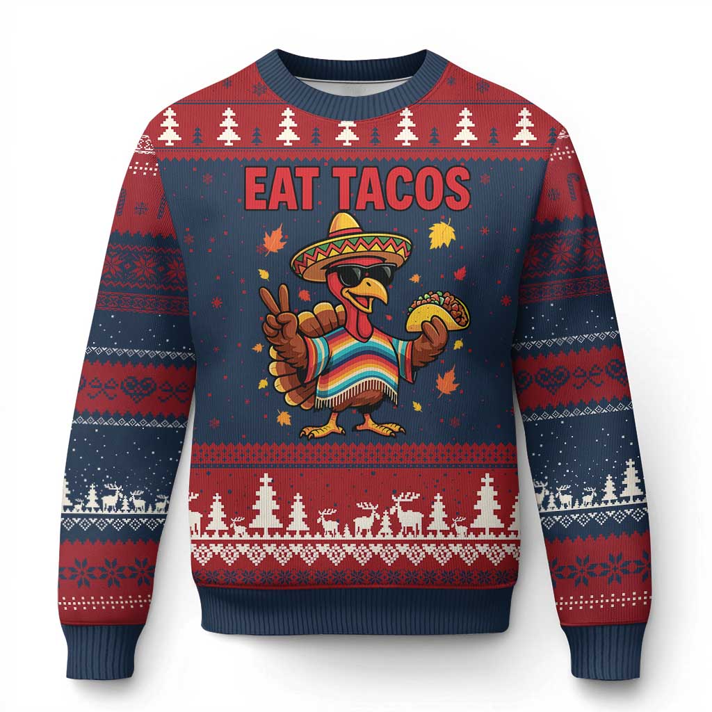 Funny Turkey Thanksgiving Ugly Christmas Sweater Eat Tacos - Print Your Wear