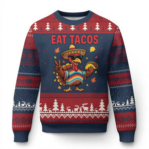 Funny Turkey Thanksgiving Ugly Christmas Sweater Eat Tacos - Print Your Wear