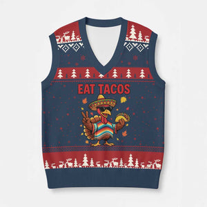 Funny Turkey Thanksgiving V-Neck Knit Sweater Vest Eat Tacos TS14 Navy Red Print Your Wear