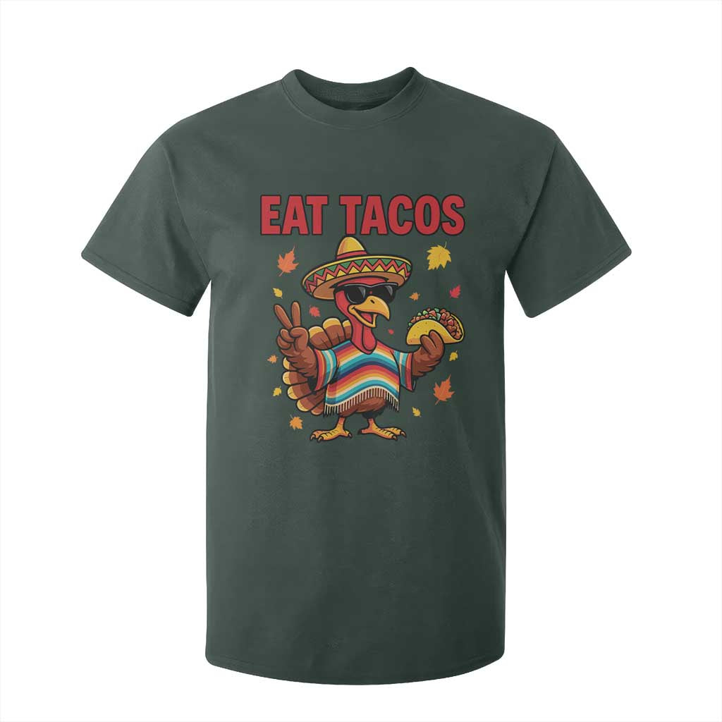 Funny Turkey Thanksgiving T Shirt For Kid Eat Tacos TS14 Dark Forest Green Print Your Wear
