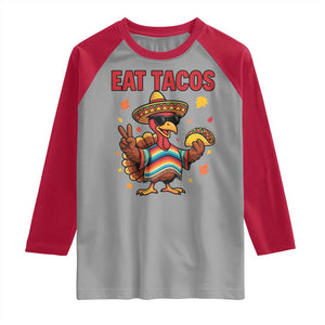 Funny Turkey Thanksgiving Raglan Shirt Eat Tacos TS14 Sport Gray Red Print Your Wear