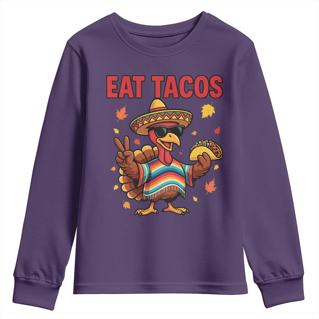 Funny Turkey Thanksgiving Youth Sweatshirt Eat Tacos TS14 Purple Print Your Wear
