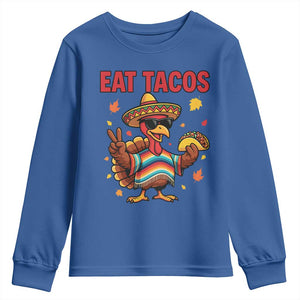 Funny Turkey Thanksgiving Youth Sweatshirt Eat Tacos TS14 Royal Blue Print Your Wear