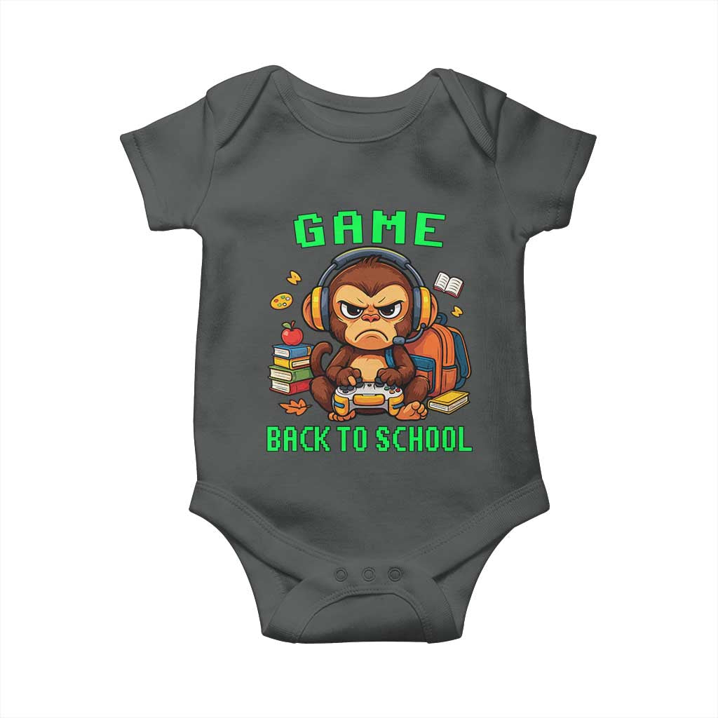 Funny Video Game Baby Onesie Cute Monkey Back To School TS14 Dark Heather Print Your Wear