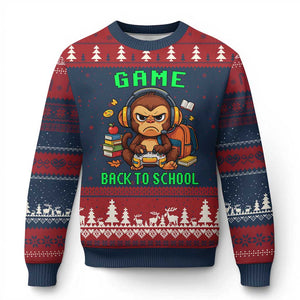 Funny Video Game Ugly Christmas Sweater Cute Monkey Back To School TS14 Navy Red Print Your Wear