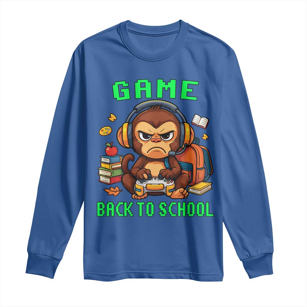 Funny Video Game Long Sleeve Shirt Cute Monkey Back To School TS14 Royal Blue Print Your Wear