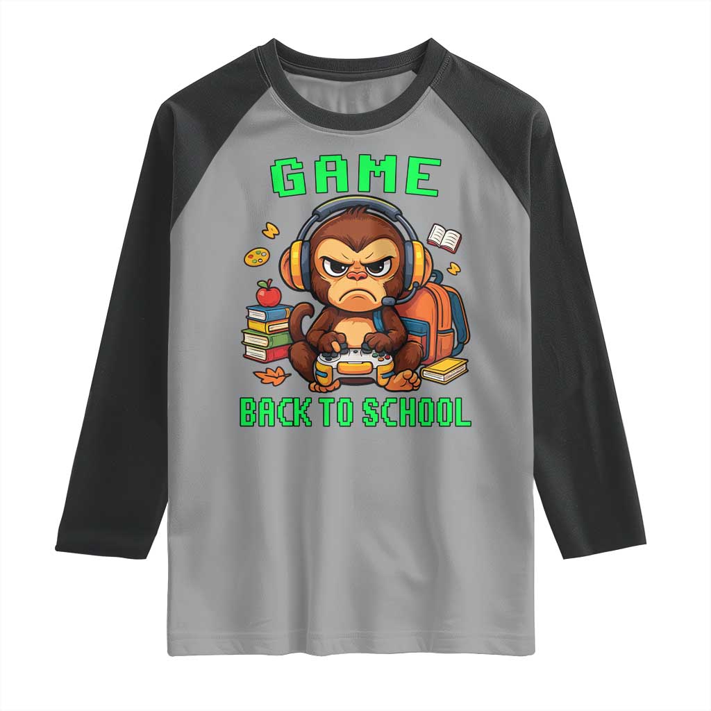 Funny Video Game Raglan Shirt Cute Monkey Back To School TS14 Sport Gray Black Print Your Wear