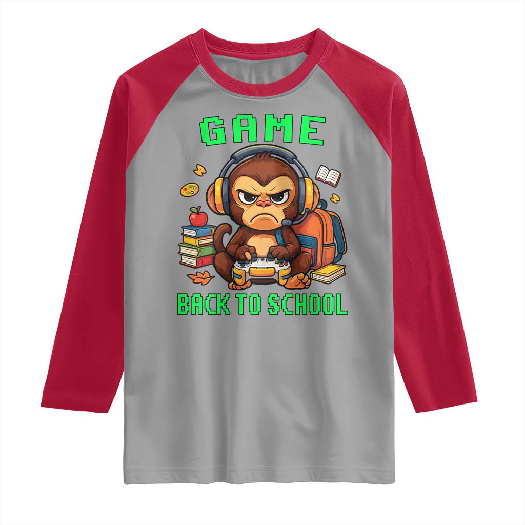 Funny Video Game Raglan Shirt Cute Monkey Back To School TS14 Sport Gray Red Print Your Wear
