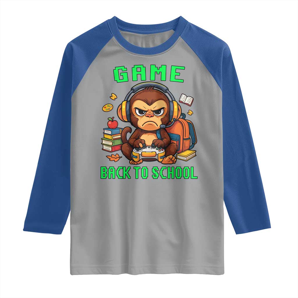 Funny Video Game Raglan Shirt Cute Monkey Back To School TS14 Sport Gray Royal Print Your Wear