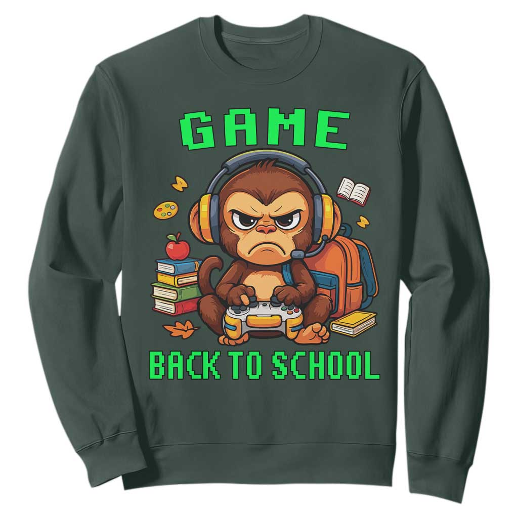 Funny Video Game Sweatshirt Cute Monkey Back To School TS14 Dark Forest Green Print Your Wear
