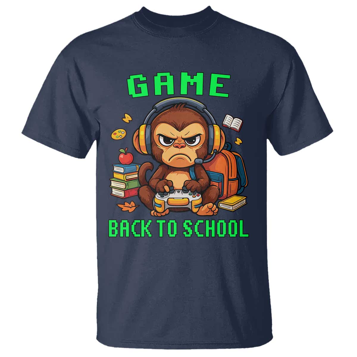 Funny Video Game T Shirt Cute Monkey Back To School TS14 Navy Print Your Wear