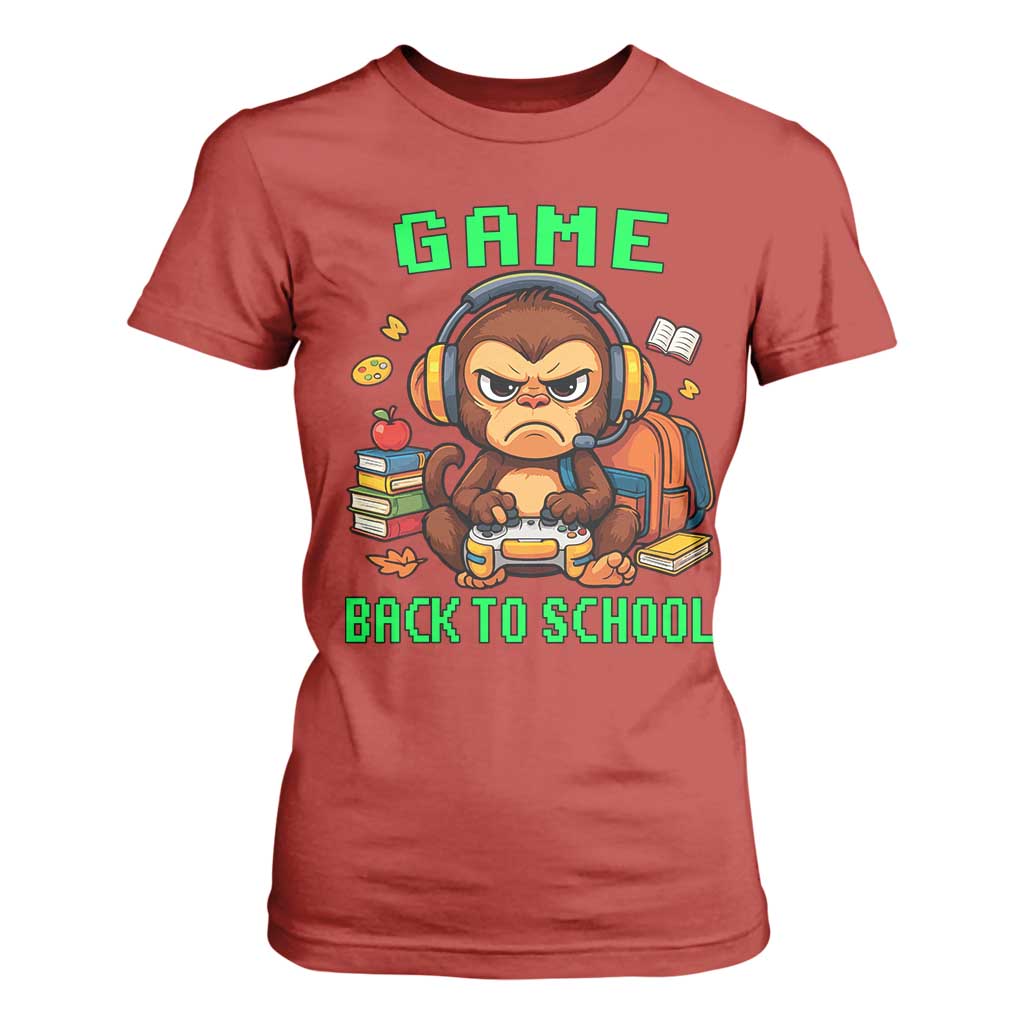 Funny Video Game T Shirt For Women Cute Monkey Back To School TS14 Red Print Your Wear