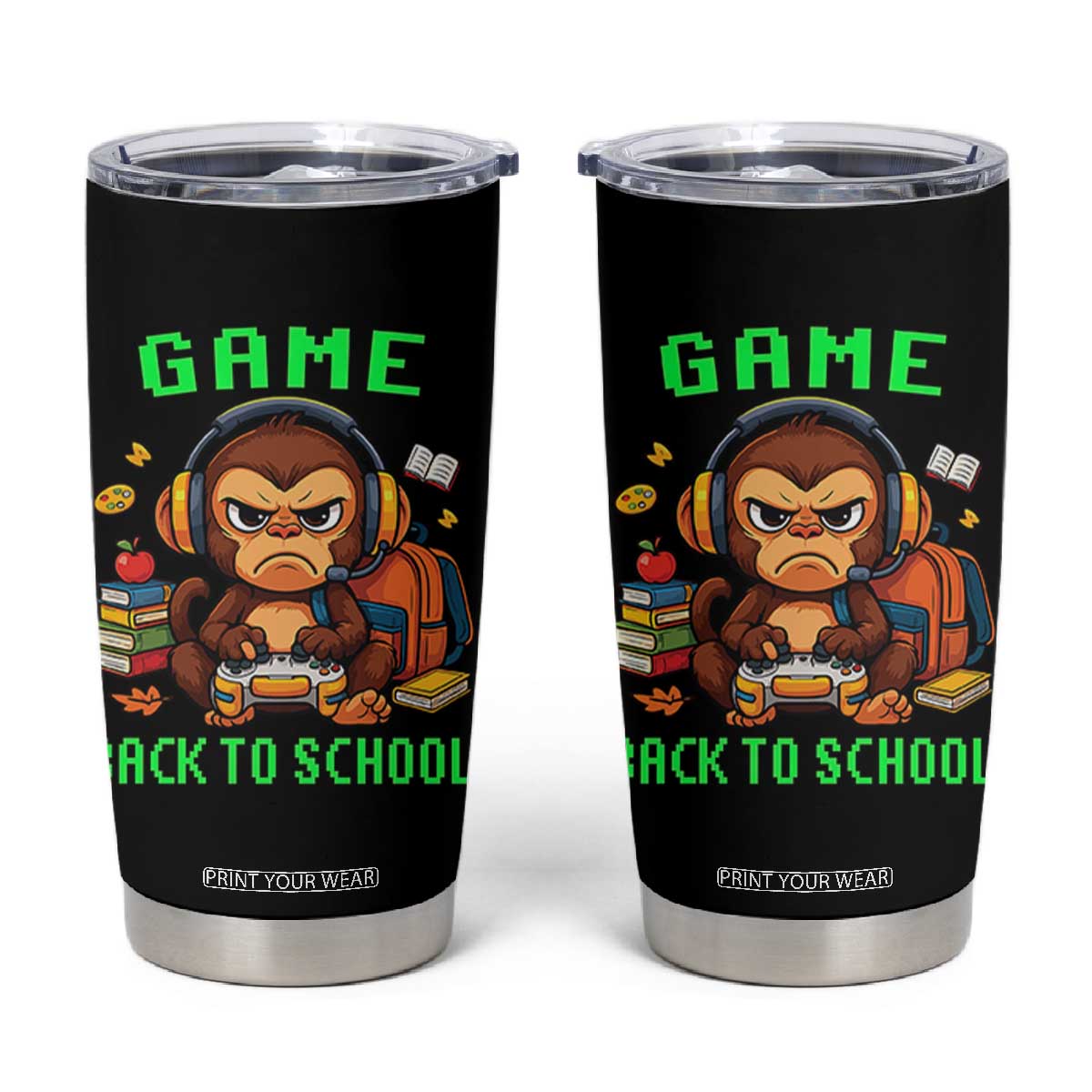 Funny Video Game Tumbler Cup Cute Monkey Back To School TS14 Black Print Your Wear