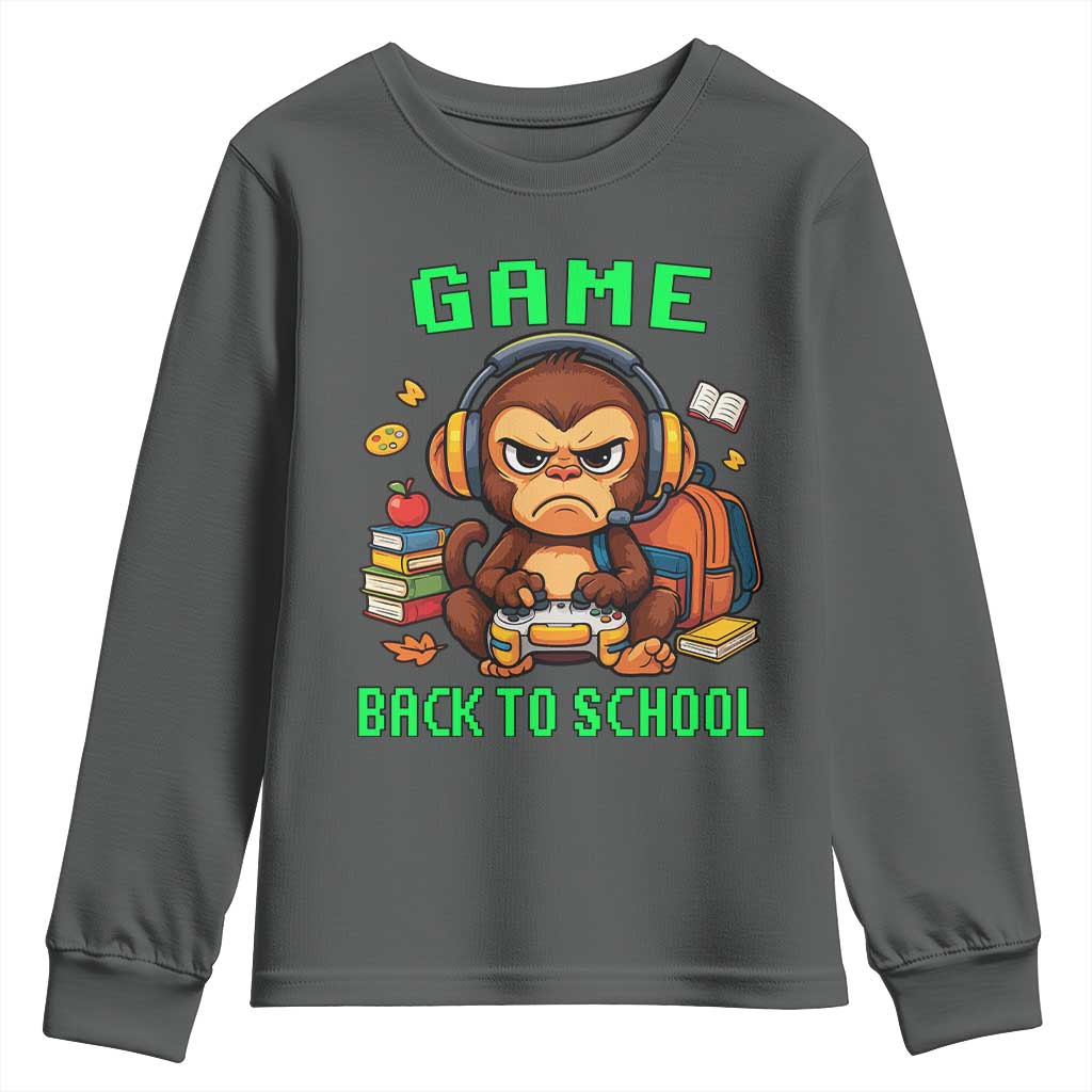 Funny Video Game Youth Sweatshirt Cute Monkey Back To School TS14 Dark Heather Print Your Wear