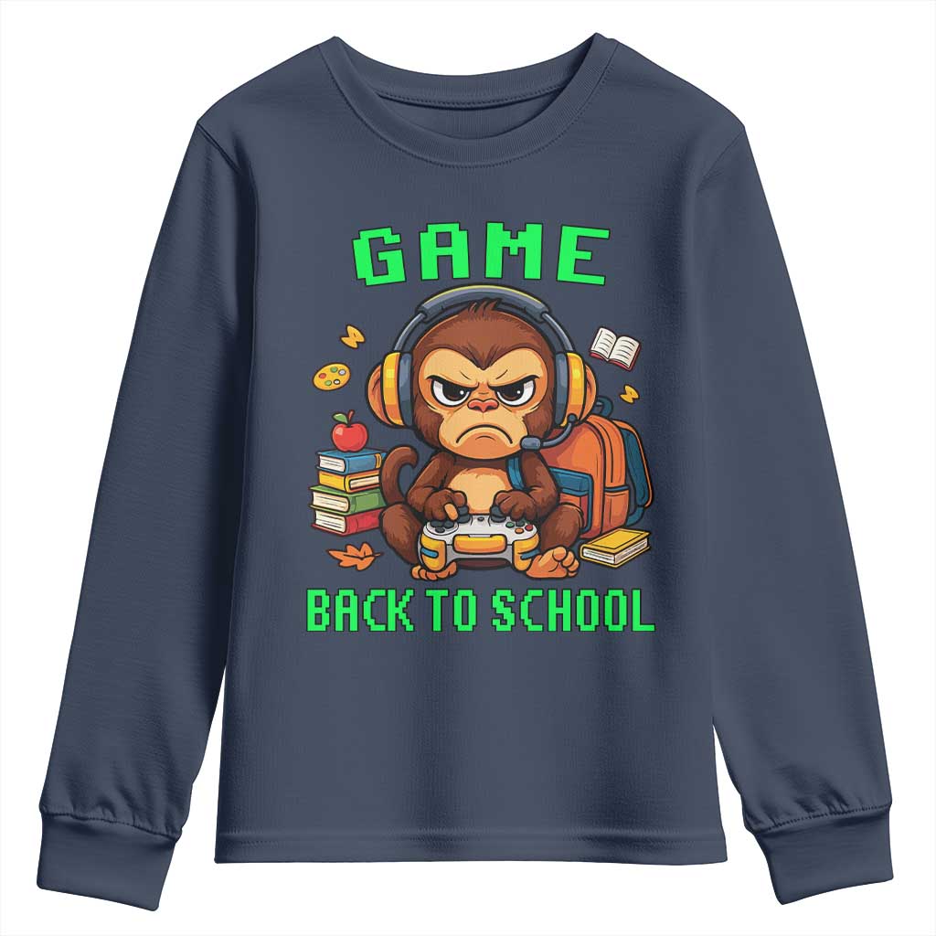 Funny Video Game Youth Sweatshirt Cute Monkey Back To School TS14 Navy Print Your Wear
